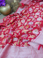 Red Handloom Banarasi Brush Dye Pure Georgette Dupatta - Luxurion World