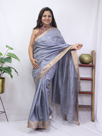 Grey Plain Bhagalpur Kota Silk Saree - Luxurion World