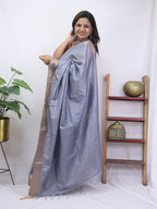 Grey Plain Bhagalpur Kota Silk Saree - Luxurion World