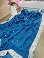 Blue Trendy Georgette Heavy Lace Saree With Trendy Blouse - Luxurion World