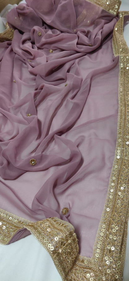 Purple Trendy Georgette Heavy Lace Dupatta - Luxurion World