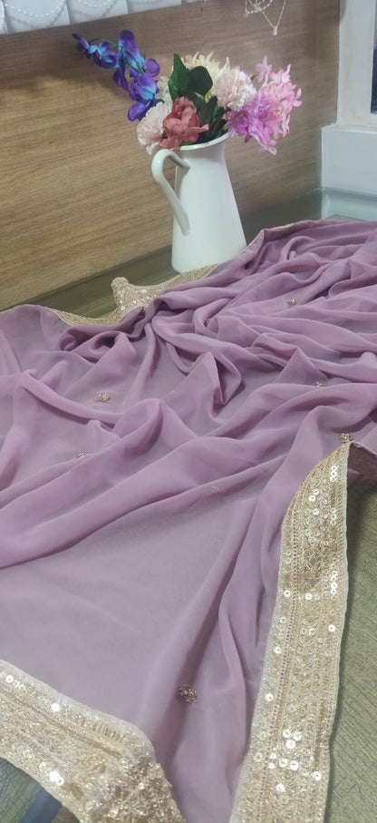 Purple Trendy Georgette Heavy Lace Dupatta - Luxurion World