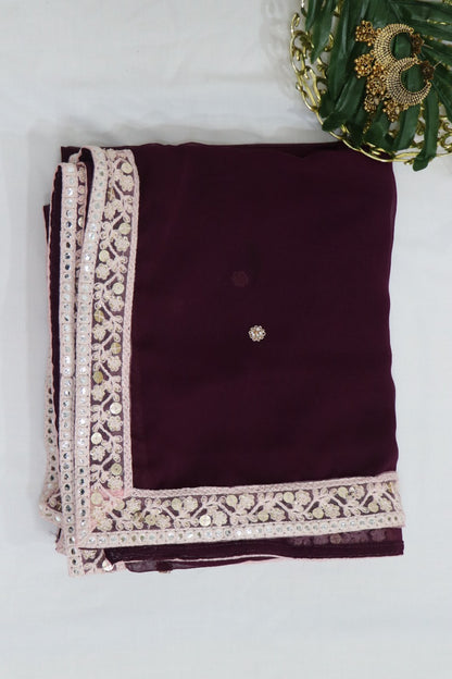 Purple Trendy Georgette Heavy Lace Saree With Trendy Blouse - Luxurion World