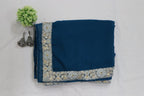 Blue Trendy Georgette Heavy Lace Saree With Trendy Blouse - Luxurion World