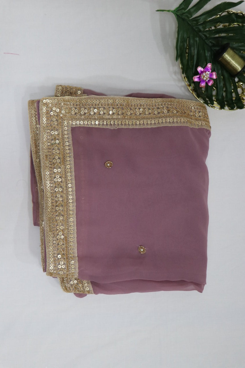 Purple Trendy Georgette Heavy Lace Saree With Banarasi Silk Blouse