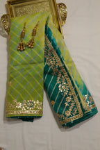 Green Leheriya With Gota Patti Work Pure Organza Saree - Luxurion World