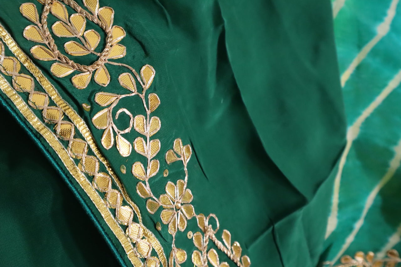 Green Leheriya With Gota Patti Work Pure Organza Saree - Luxurion World