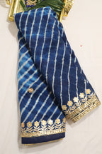 Blue Leheriya With Gota Patti Work Pure Organza Saree - Luxurion World