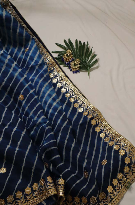 Blue Leheriya With Gota Patti Work Pure Organza Saree - Luxurion World