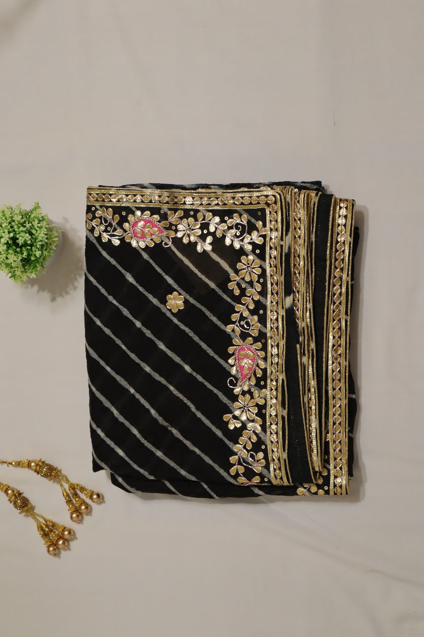 Black Leheriya With Gota Patti Work Pure Organza Saree - Luxurion World