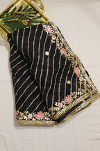 Black Leheriya With Gota Patti Work Pure Organza Saree - Luxurion World