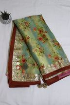 Multicolor Digital Print With Gota Patti Work Pure Organza Saree - Luxurion World