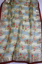 Multicolor Digital Print With Gota Patti Work Pure Organza Saree - Luxurion World