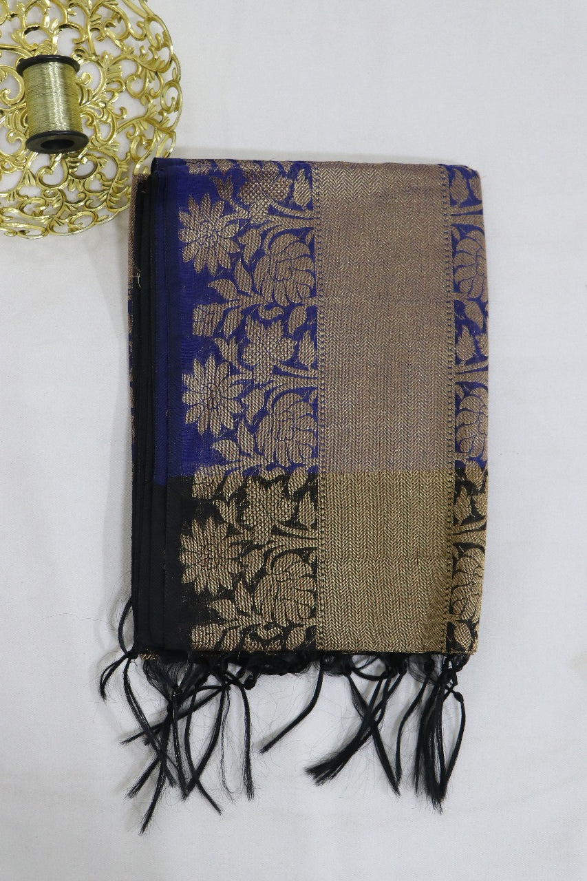 Black Handloom Banarasi Silk Cotton Dupatta