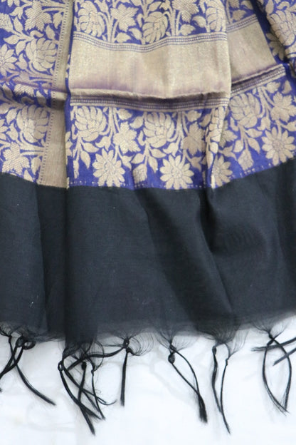Black Handloom Banarasi Silk Cotton Dupatta - Luxurion World