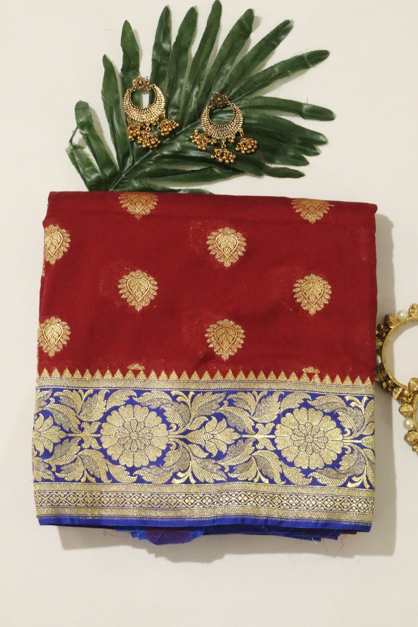 Red Handloom Banarasi Silk Saree - Luxurion World