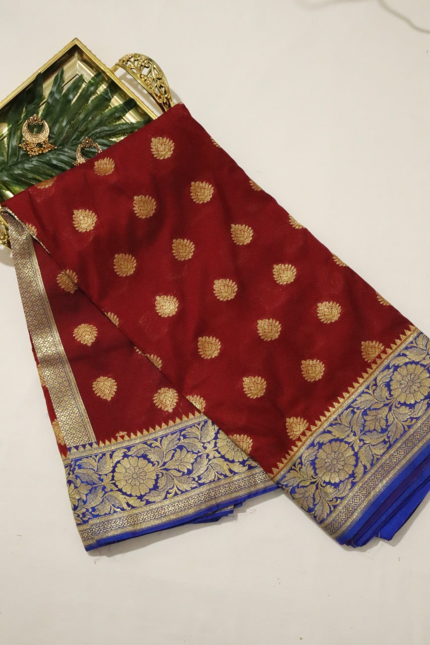 Red Handloom Banarasi Silk Saree - Luxurion World