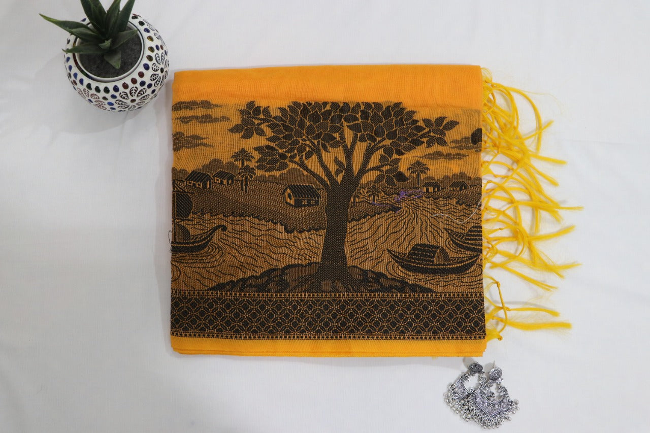 Orange Banarasi Chanderi Silk Ghat Design Dupatta - Luxurion World