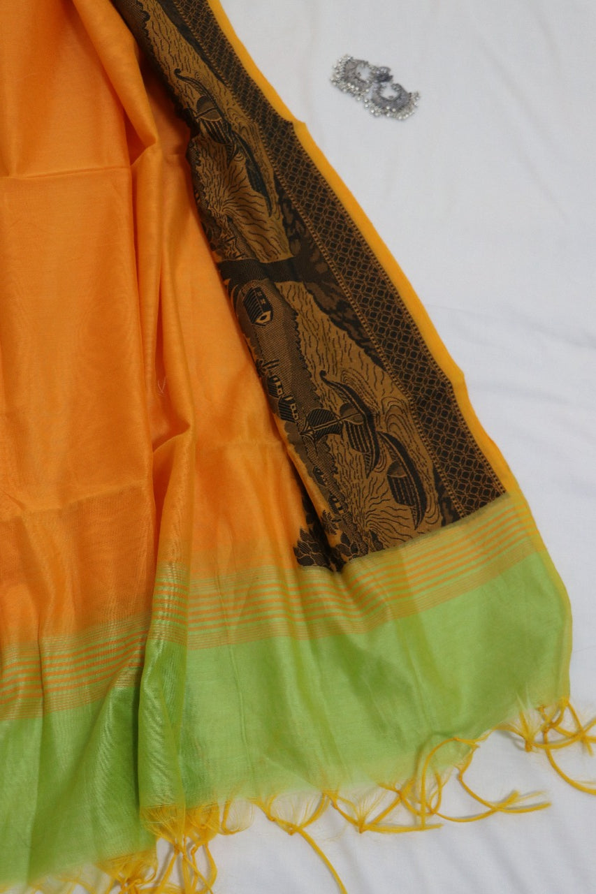 Orange Banarasi Chanderi Silk Ghat Design Dupatta