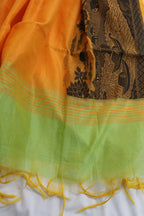 Orange Banarasi Chanderi Silk Ghat Design Dupatta - Luxurion World
