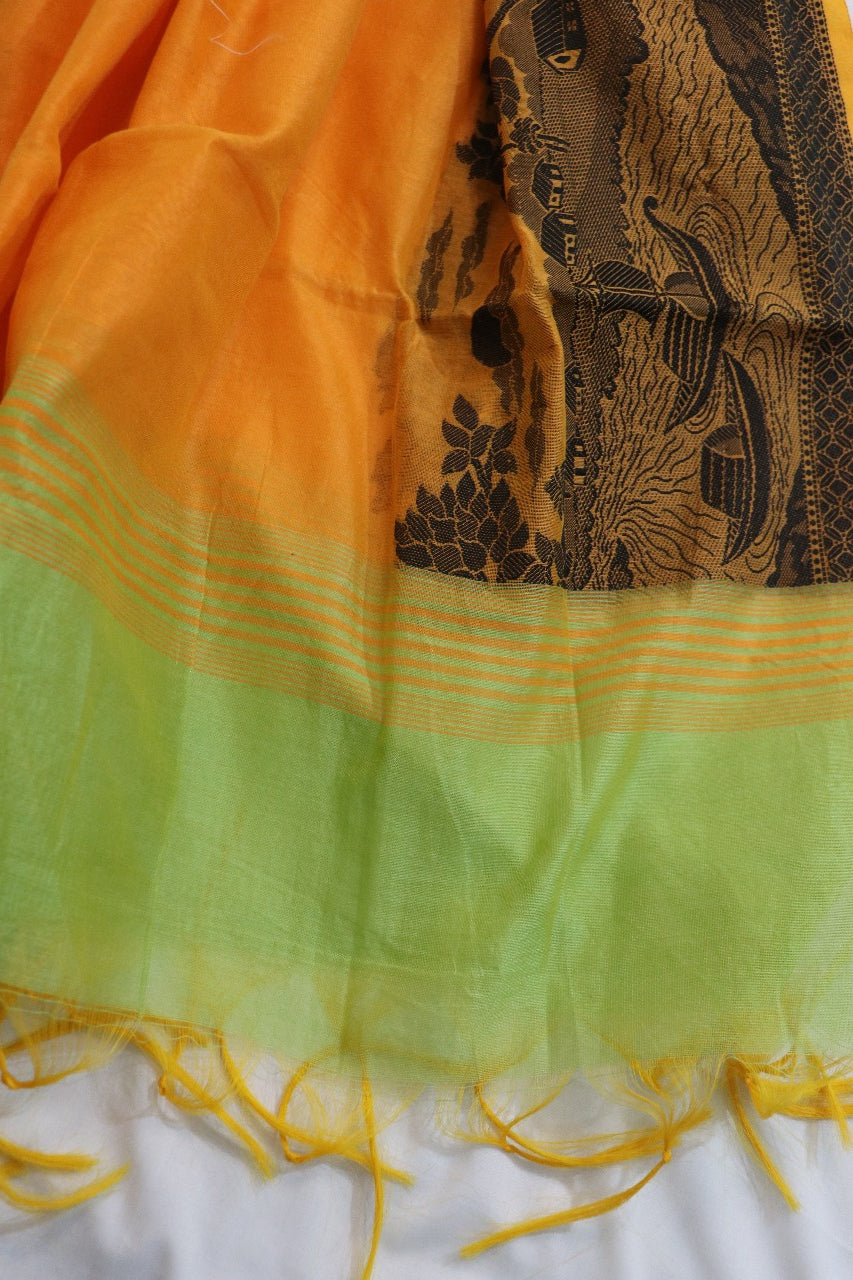Orange Banarasi Chanderi Silk Ghat Design Dupatta - Luxurion World