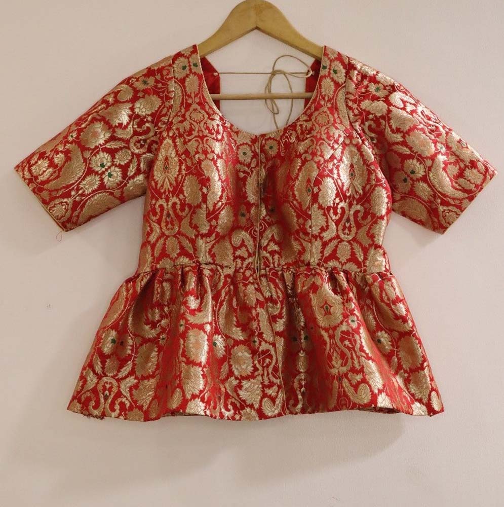 Red Kim Khwab Silk  Blouse - Luxurion World