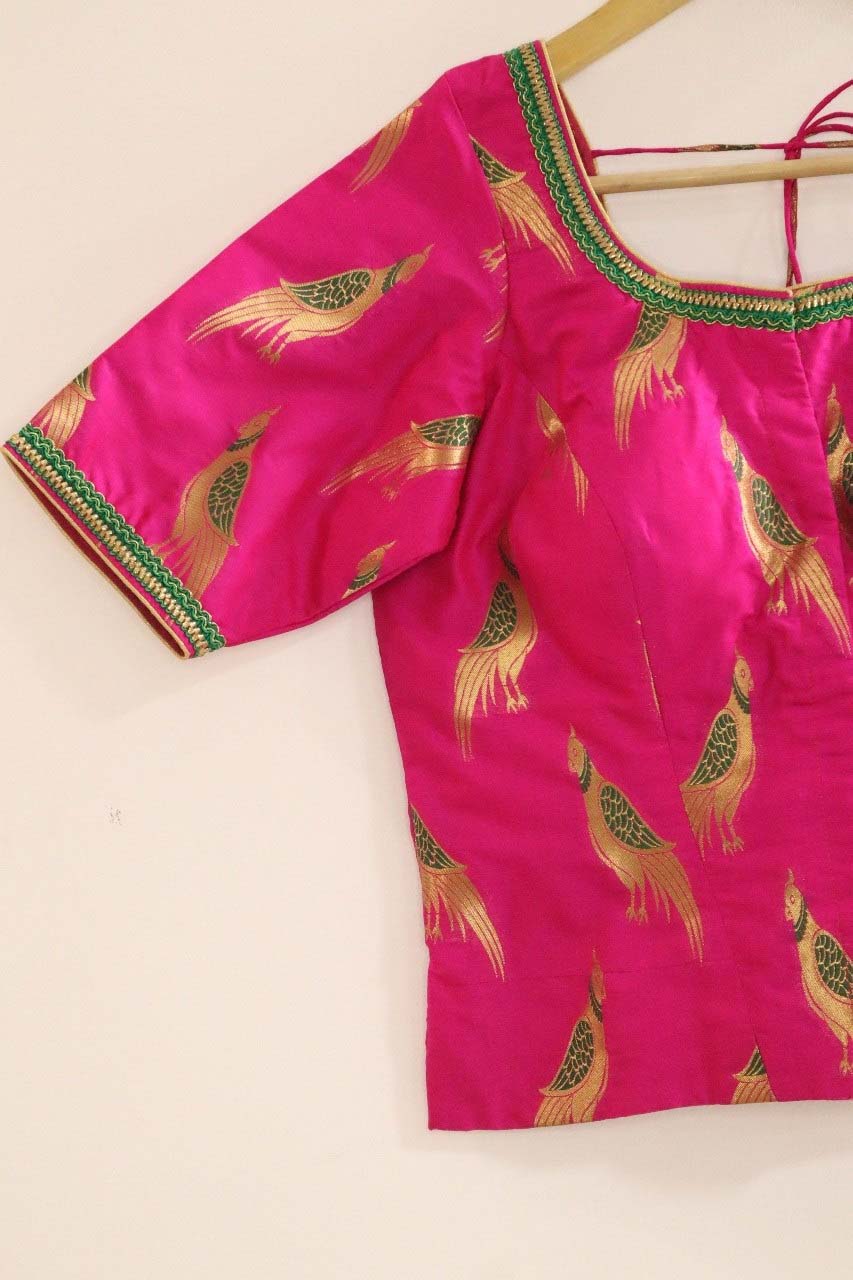 Pink Banarasi Parrot Design Blouse - Luxurion World