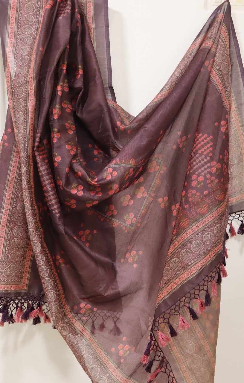 Multicolor Digital Printed Chanderi Silk Dupatta - Luxurion World