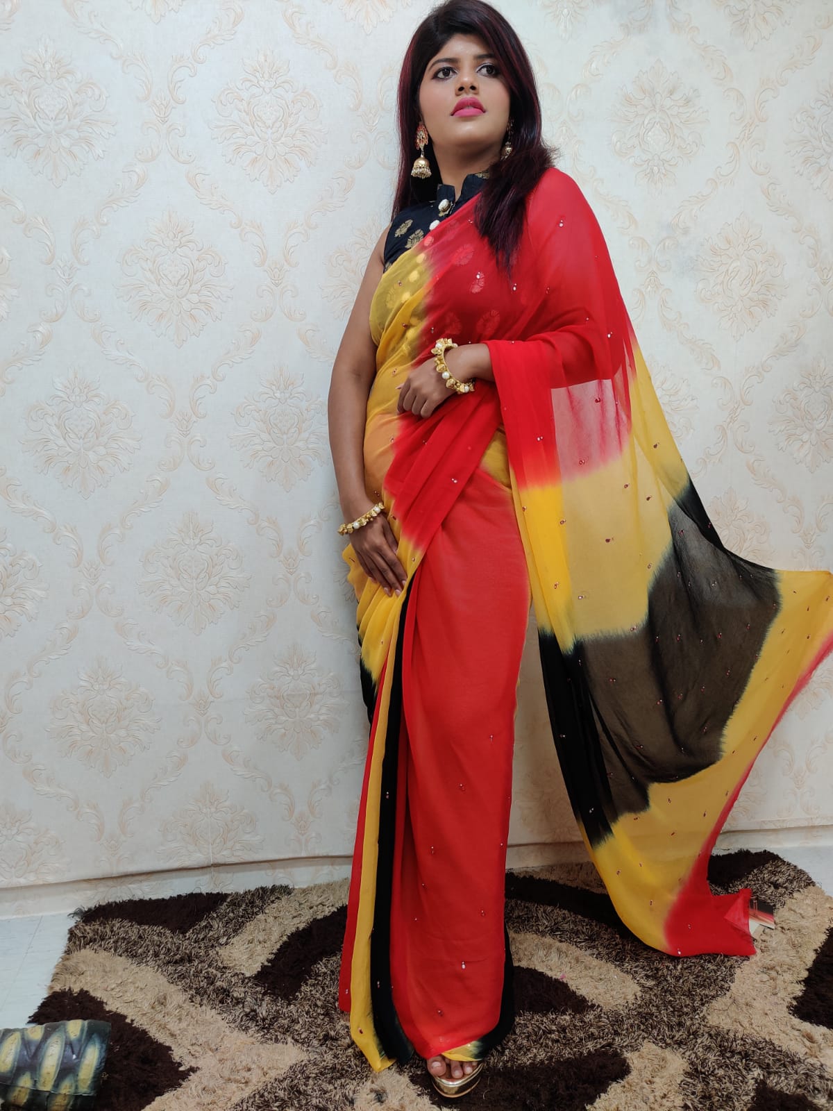 Multicolor Gota Patti Chiffon Saree - Luxurion World