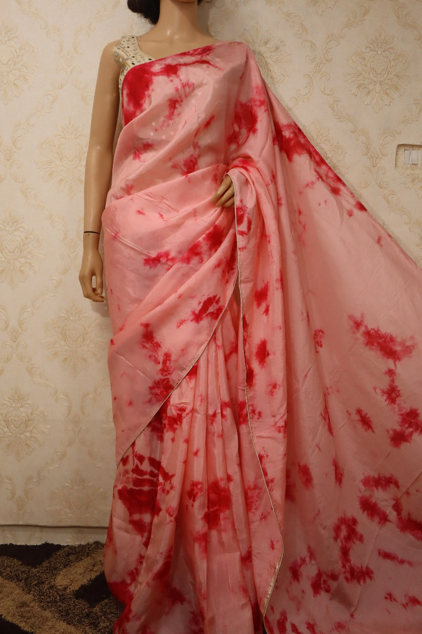 Pink Trendy Uppada Silk Tie And Dye Print Saree - Luxurion World