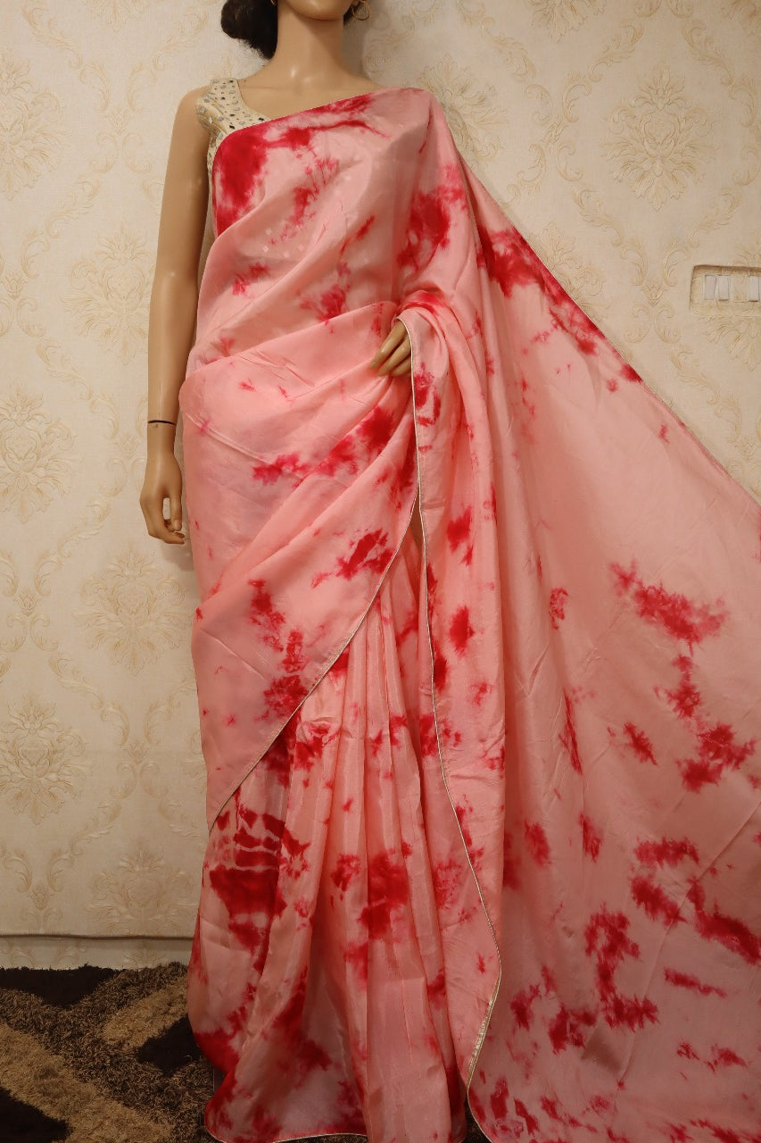 Pink Trendy Uppada Silk Tie And Dye Print Saree - Luxurion World