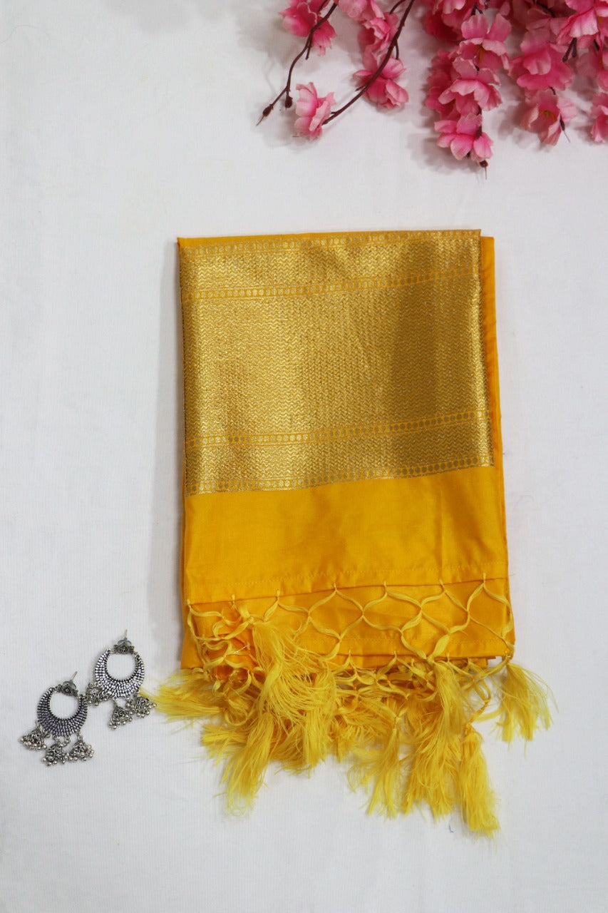 Yellow Handloom Banarasi Silk Dupatta - Luxurion World