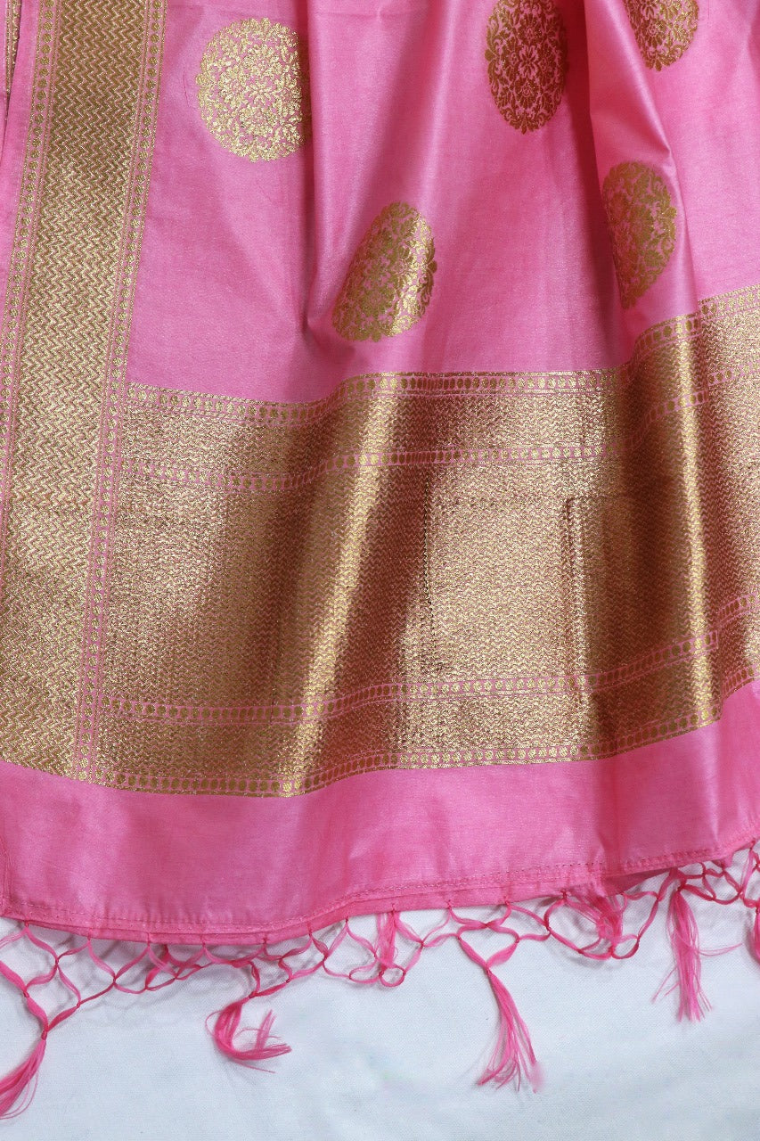 Pink Handloom Banarasi Silk Dupatta - Luxurion World