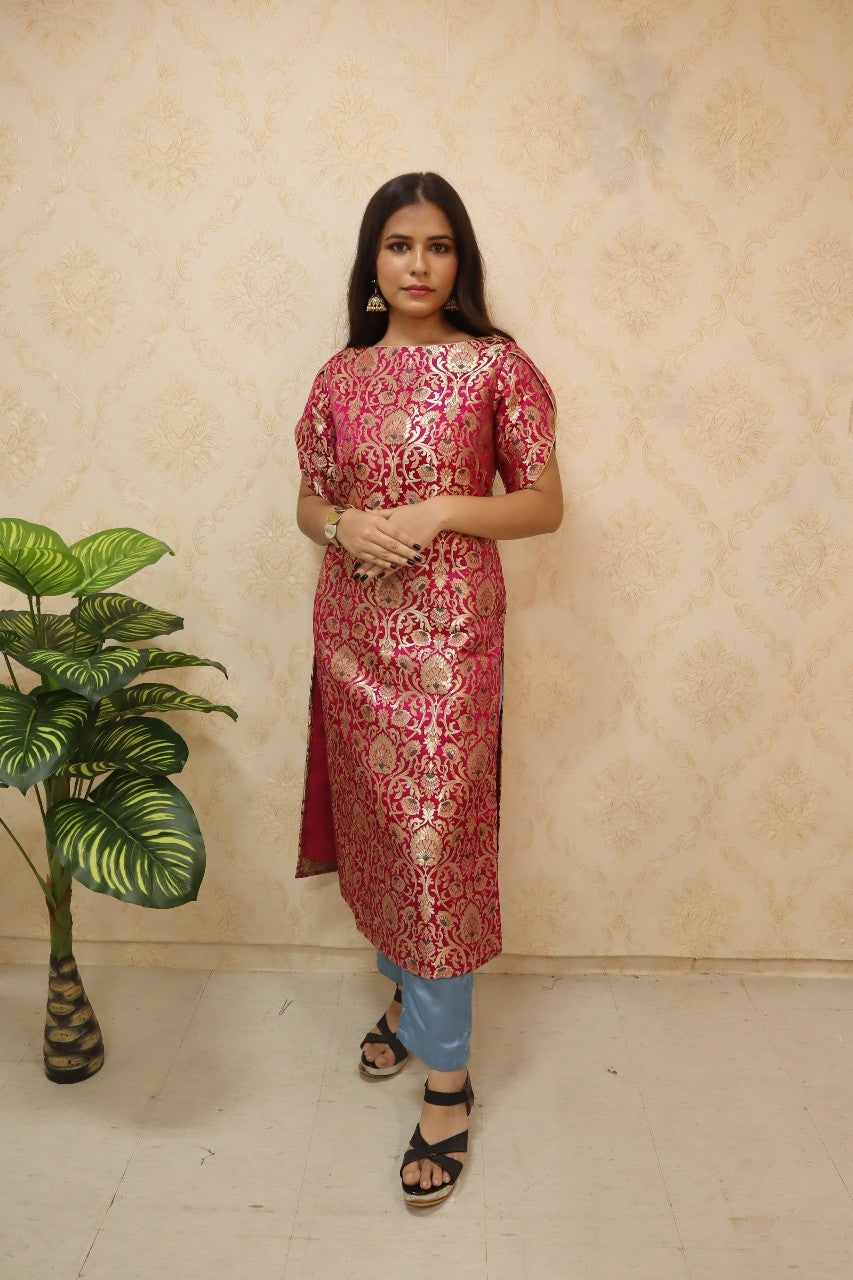 Pink Kim Khwab Silk Suit Set - Luxurion World