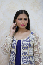 Navy Blue Raw Silk Kurti With White Jacket - Luxurion World