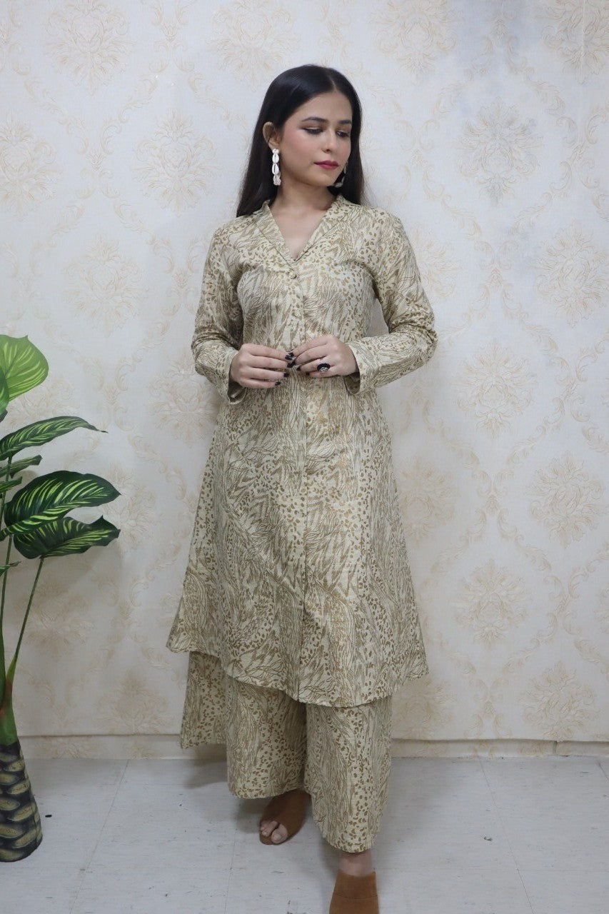 Pastel Notch Collor Kurti With A - Line Palazzo - Luxurion World