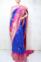 Blue Handloom Banarasi Pure Katan Silk Taj Mahal Design Saree - Luxurion World