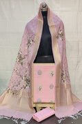 Pink Banarasi Digital Printed Chanderi Silk Three Piece Unstitched Suit Set - Luxurion World