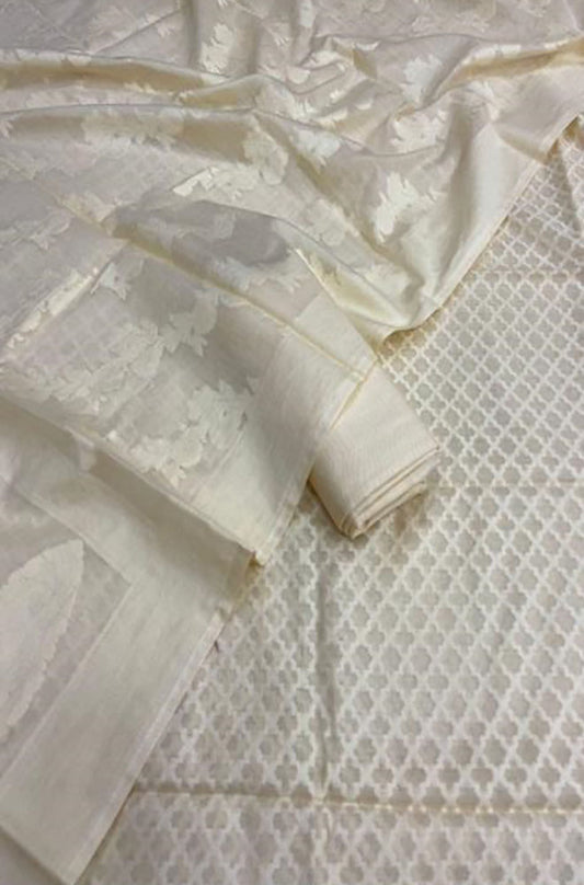 Dyeable Handloom Banarasi Cotton Three Piece Unstitched Suit Set - Luxurion World