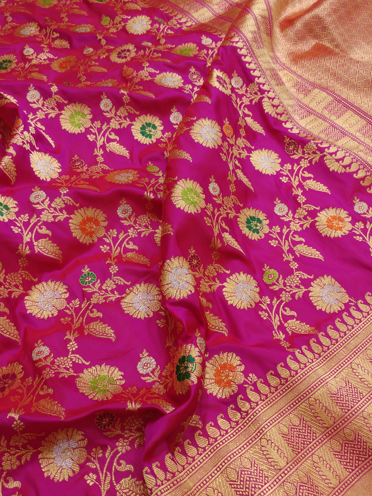 Pink Handloom Banarasi Pure Katan Silk Jaal Work Meenakari Saree - Luxurion World