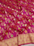Pink Handloom Banarasi Pure Katan Silk Jaal Work Meenakari Saree - Luxurion World