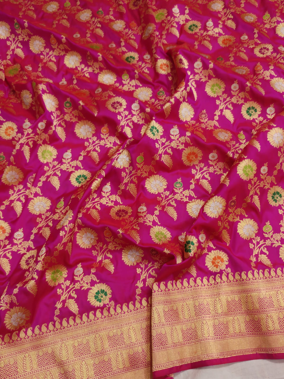 Pink Handloom Banarasi Pure Katan Silk Jaal Work Meenakari Saree - Luxurion World