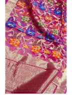 Pink Handloom Banarasi Tissue Silk Net Dupatta - Luxurion World