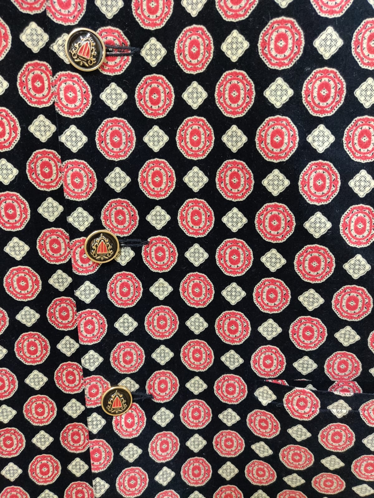 Black Digital Printed Velvet Nehru Jacket - Luxurion World