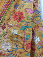 Yellow Hand Embroidered Kantha Pure Bangalore Silk Dupatta - Luxurion World