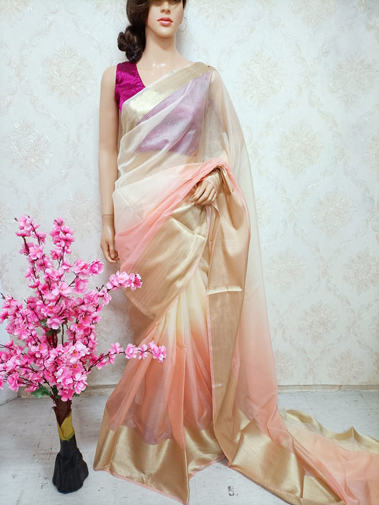 Pastel Handloom Banarasi Kota Kora Silk Saree - Luxurion World