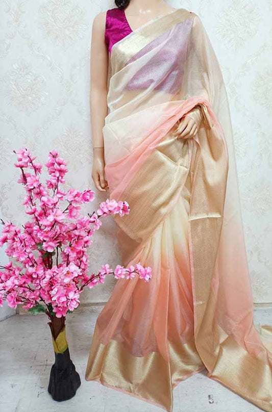 Pastel Handloom Banarasi Kota Kora Silk Saree - Luxurion World