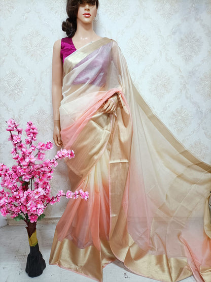 Pastel Handloom Banarasi Kota Kora Silk Saree - Luxurion World