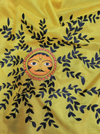 Yellow Hand Painted Pure Silk Blouse Fabric (1 Mtr) - Luxurion World