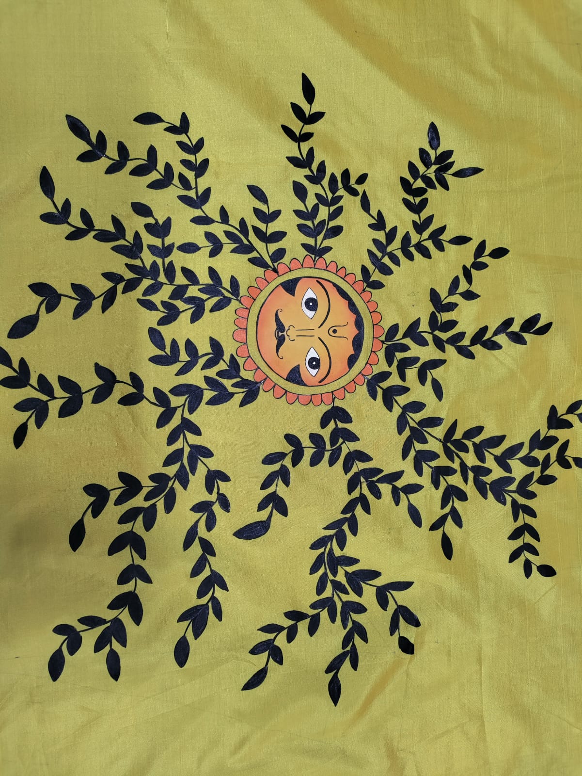 Yellow Hand Painted Pure Silk Blouse Fabric (1 Mtr) - Luxurion World